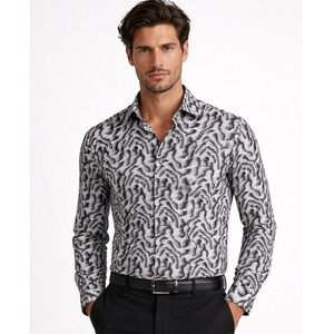 David Naman Button Up Shirt‎ Mens Medium Black White Abstract Print Long Sleeve